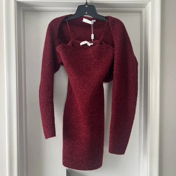 💃🏽🆕 NWT ASTR the Label TAMARA SHRUG AND MINI SWEATER DRESS - Wine - Size M - Picture 4 of 13